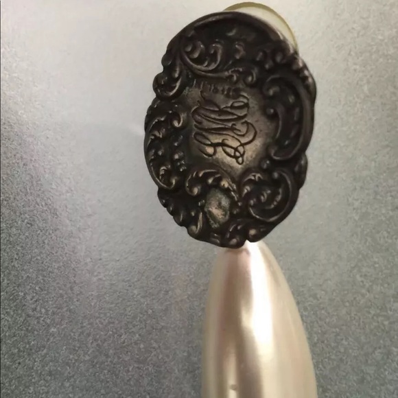 Vintage 1930’s Sterling Silver Repoussé Scroll Drop Earrings Faux Pearl Teardrop - Picture 8 of 8